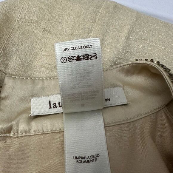 laundry Scoop Neck Crepe Shift Dress Mini Embellished Neckine light gold‎ sz 8 - Picture 8 of 11